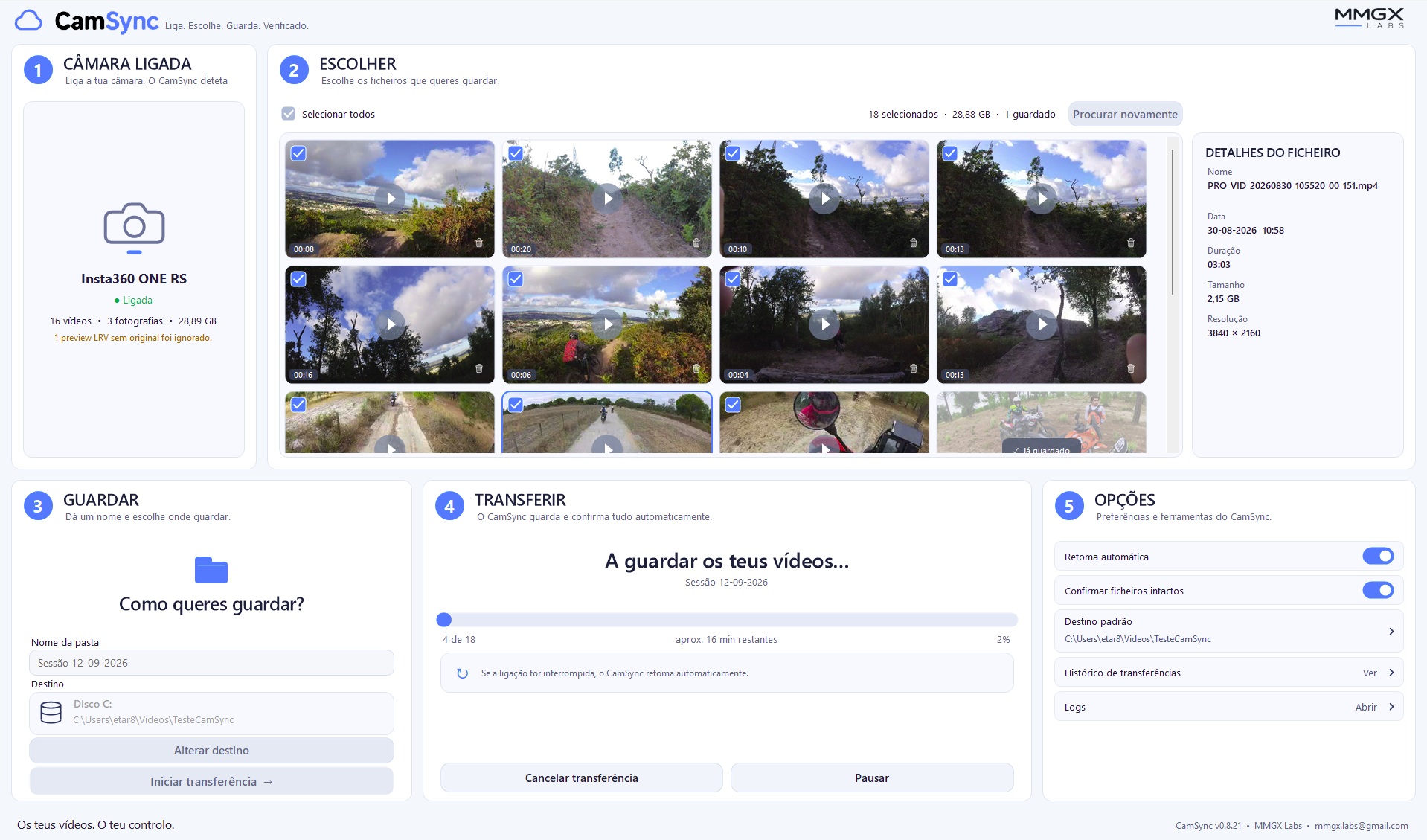 Screenshot real do MMGX CamSync